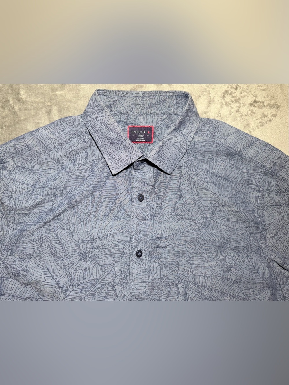 UNTUCKit - Men's Short Sleeve Button-Down - Tropical Leaf Print - Slim Fit - L
